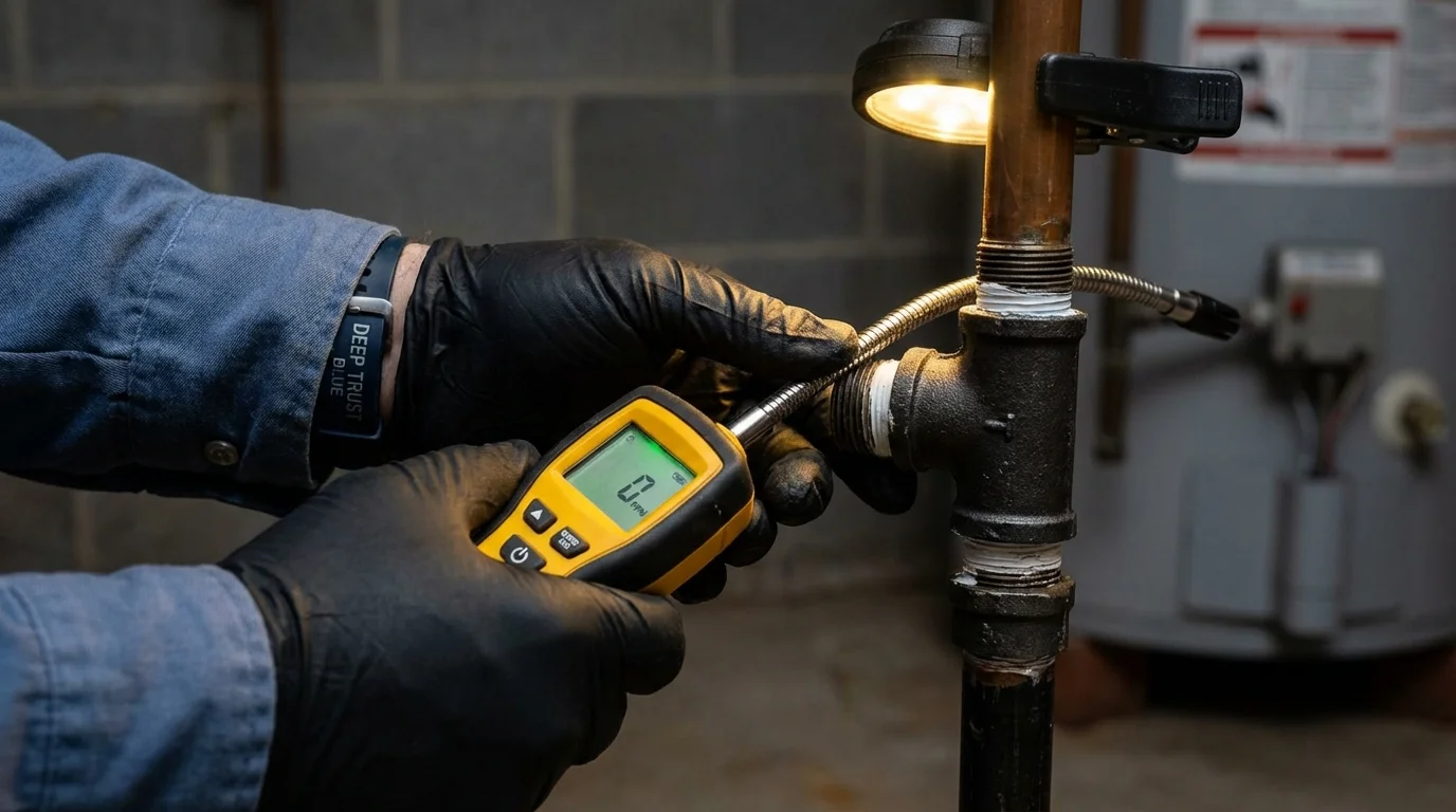 Gas leak detection with electronic sniffer by Johns Plumbing LLC in Alfred