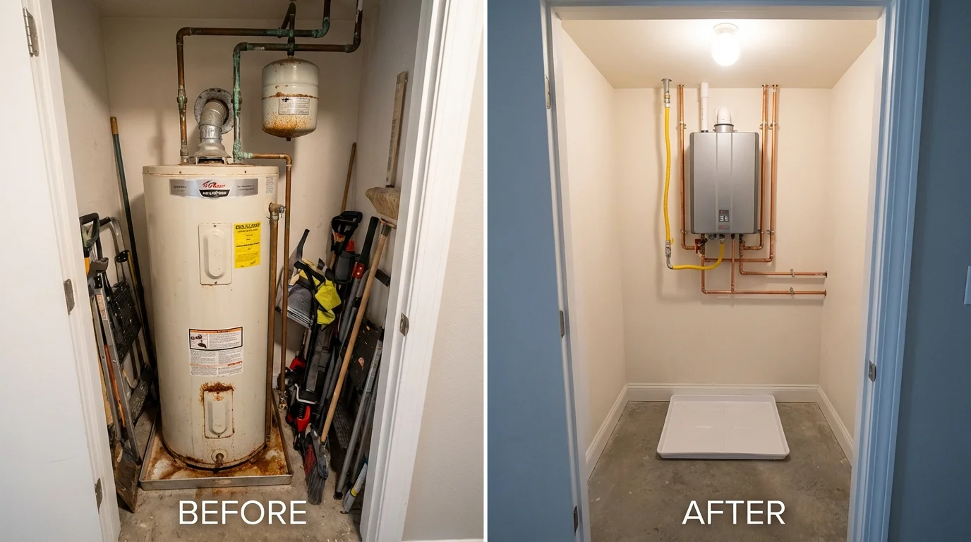Tank water heater versus wall-mounted tankless unit comparison for Alfred, ME homeowners